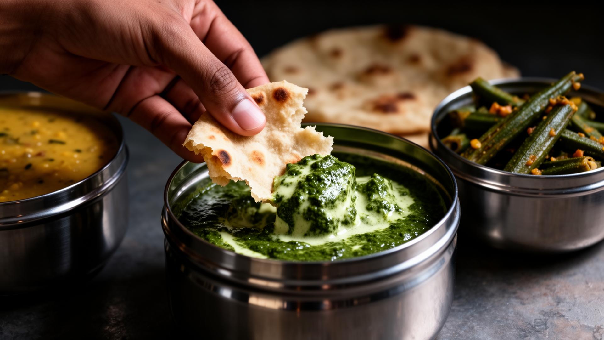 Hand-served palak from our kitchen